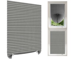 Plisségordijn zonder boren - zelfklevend en op maat te knippen raamgordijn - Volledige verduistering - grijs - 60 x 150 cm - non-woven voor raam en deur