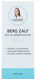 Witte kartonnen verpakking met blauwe en zwarte tekst. Bevat een portret van Dr. Leenarts. "BERG Zalf VAN JE DERMATOLOOG" staat centraal.