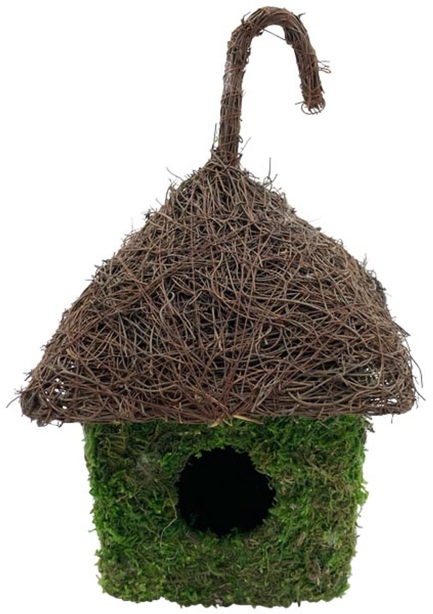 Nestkastjes voor vogels -14x14x20 cm - rattan en mos Geschikt als decoratie maar ook als nestkast voor mus, koolmees of pimpelmees het Vogelhuisje nestkast kan buiten hangen