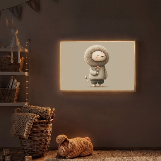 Nachtlampje 90x60 cm - Kinder lamp - Leeuw - Oranje bloemen - Vriendelijk - Tafellamp kinderkamer draadloos - Slaapkamer lampje - Bedlamp kinderen - Kinderlampje - Wandlamp babykamer - Nachtlampjes van Merkloos — afbeelding 2