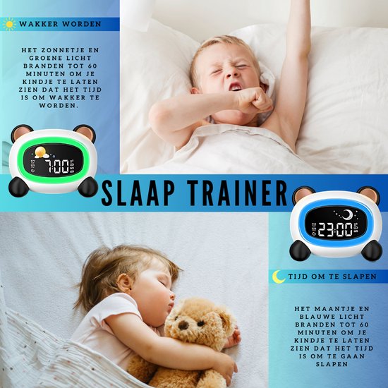 ELEVATE Slaaptrainer Kind - Wekker Kinderen met Nachtlampje & Geluiden - Digitale Slaapwekker Peuter - Panda Design - Oplaadbaar via USB-C van ELEVATE — afbeelding 4