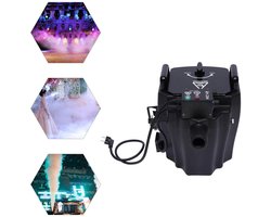 Droogijsmachine – Rookmachine & Fog Machine – Voor DJ & Evenementen – Zwart – Kunststof & RVS – 42x41x36 cm – Incl. Mondstuk, Buis & Handleiding – 1 Stuk – 3500W, 150m² Dekking, Lage Rook, Temperatuurregeling, Veiligheidsbeveiliging