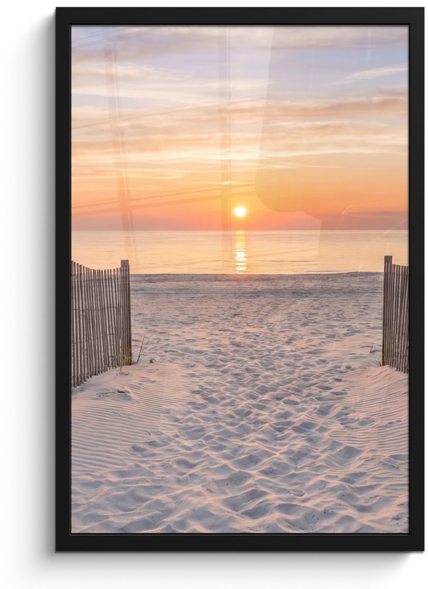 FrameYourWall Poster in lijst - Fotolijst 40x60 cm - Posters - Zonsondergang - Strand - Zand - Posterlijst zwart - Decoratie - Wanddecoratie woonkamer - Muurdecoratie slaapkamer