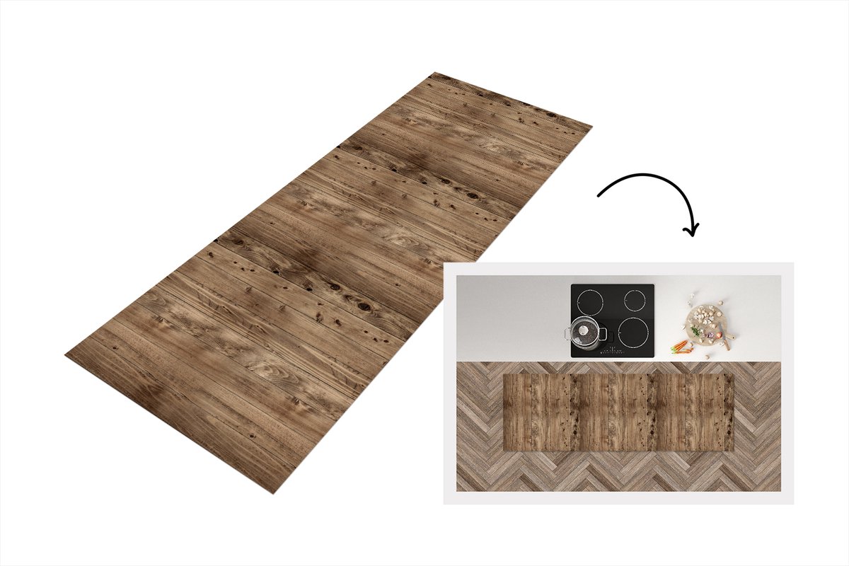 KitchenYeah Keukenloper 150x50 cm - Keukenmat vinyl Eikenhout - Patronen - Planken - Keukenmatten loper - Keuken vloerkleed tapijt