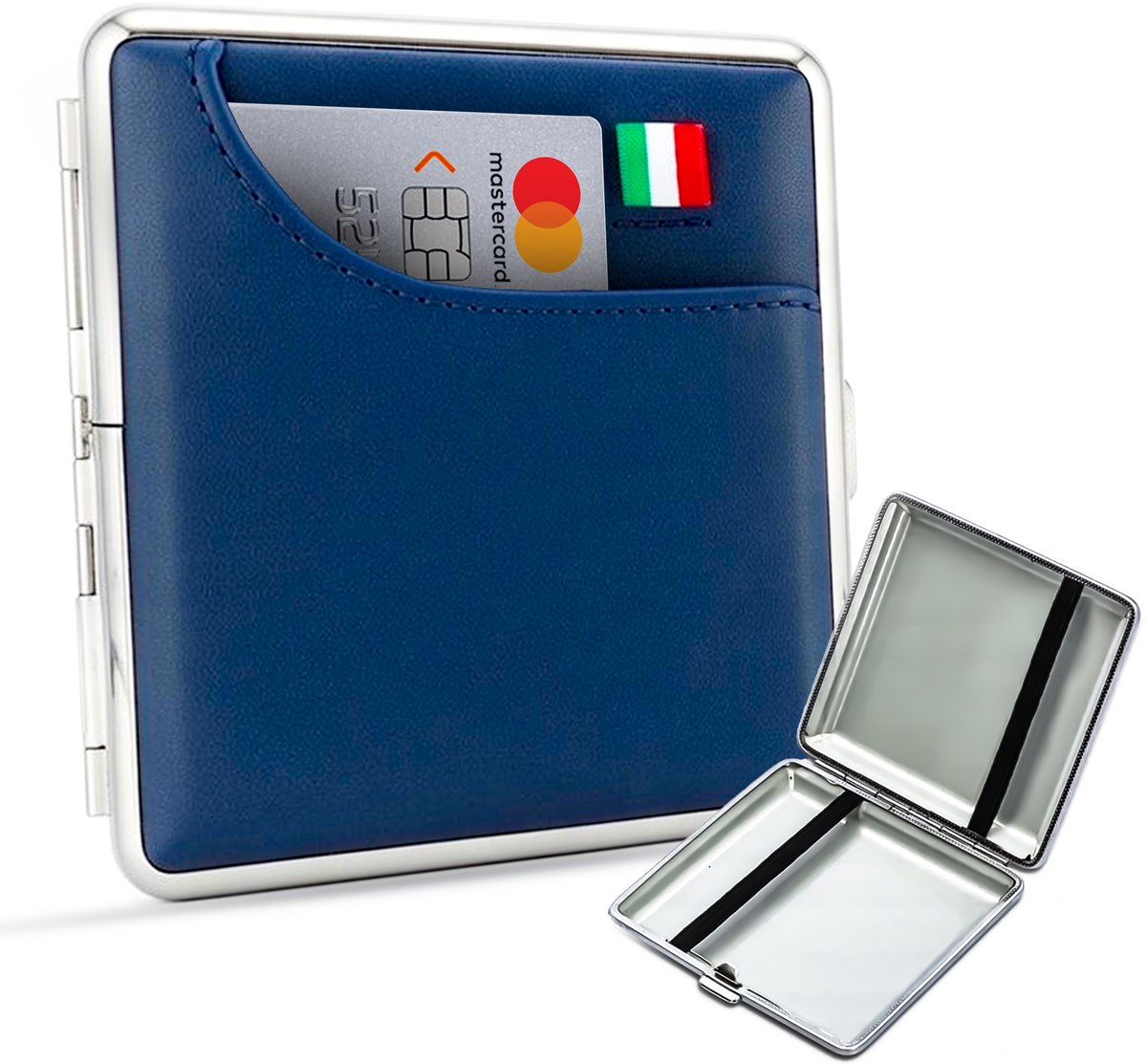 Sigarettendoosjes Blauw met Pasjeshouder - 20 Sigaretten - Kunstleer - Italiaanse Vlag