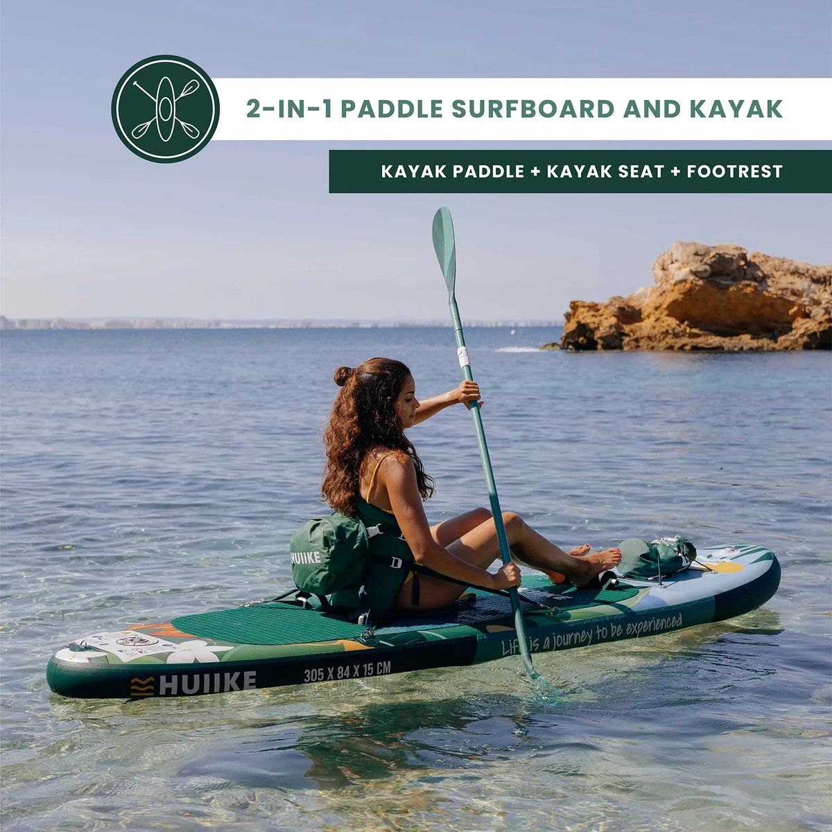 HUIIKE SUP Board - Opblaasbaar Paddle Board met Accessoires, Peddel, Vinnen, Pomp - Stand Up Paddle met Hoge Stabiliteit - 305 x 84 x 15 cm - Max. 130 kg – foto 5