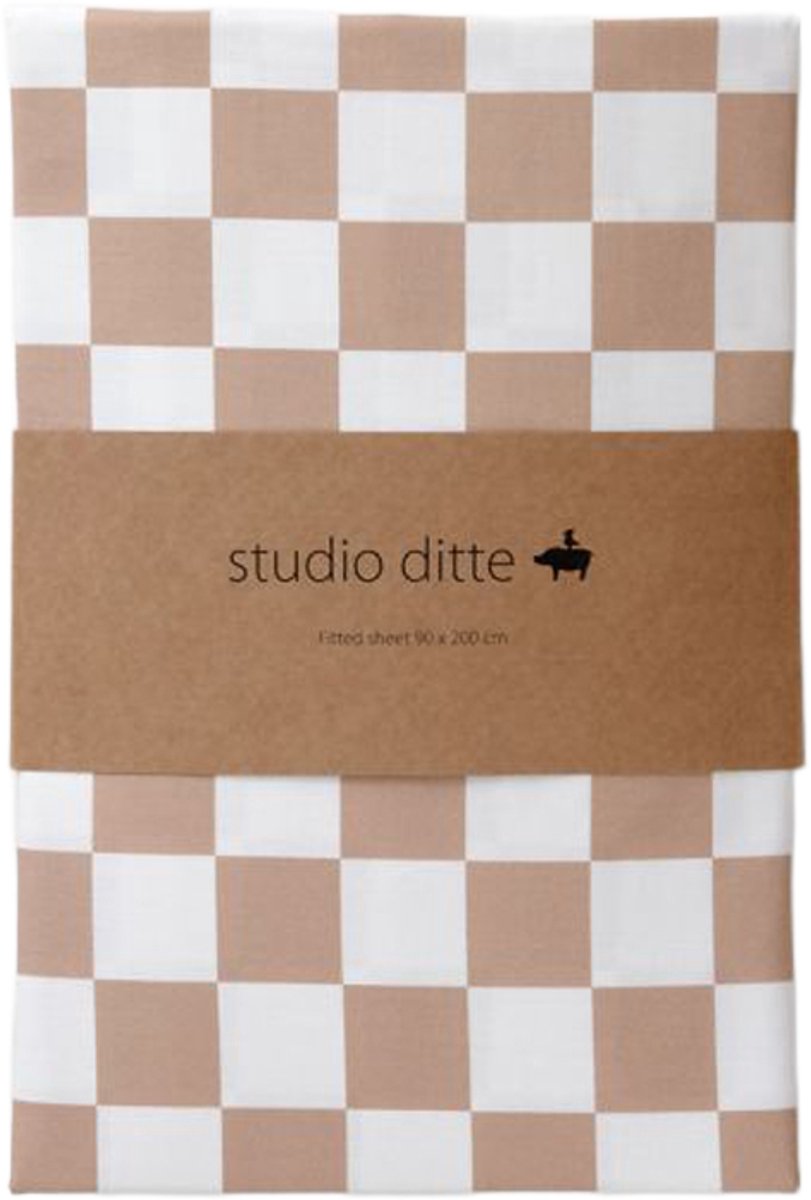 Studio Ditte Hoeslaken Blokjes Toffee - 90x200 cm