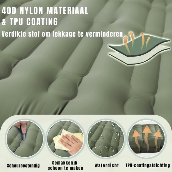 Aurixi® Luchtbed met Ingebouwde Pomp - Luchtbed met Pomp - Luchtbed - 12cm Dik - Legergroen- ‎195 cm x 65 cm x 12 cm van Aurixi® — afbeelding 4