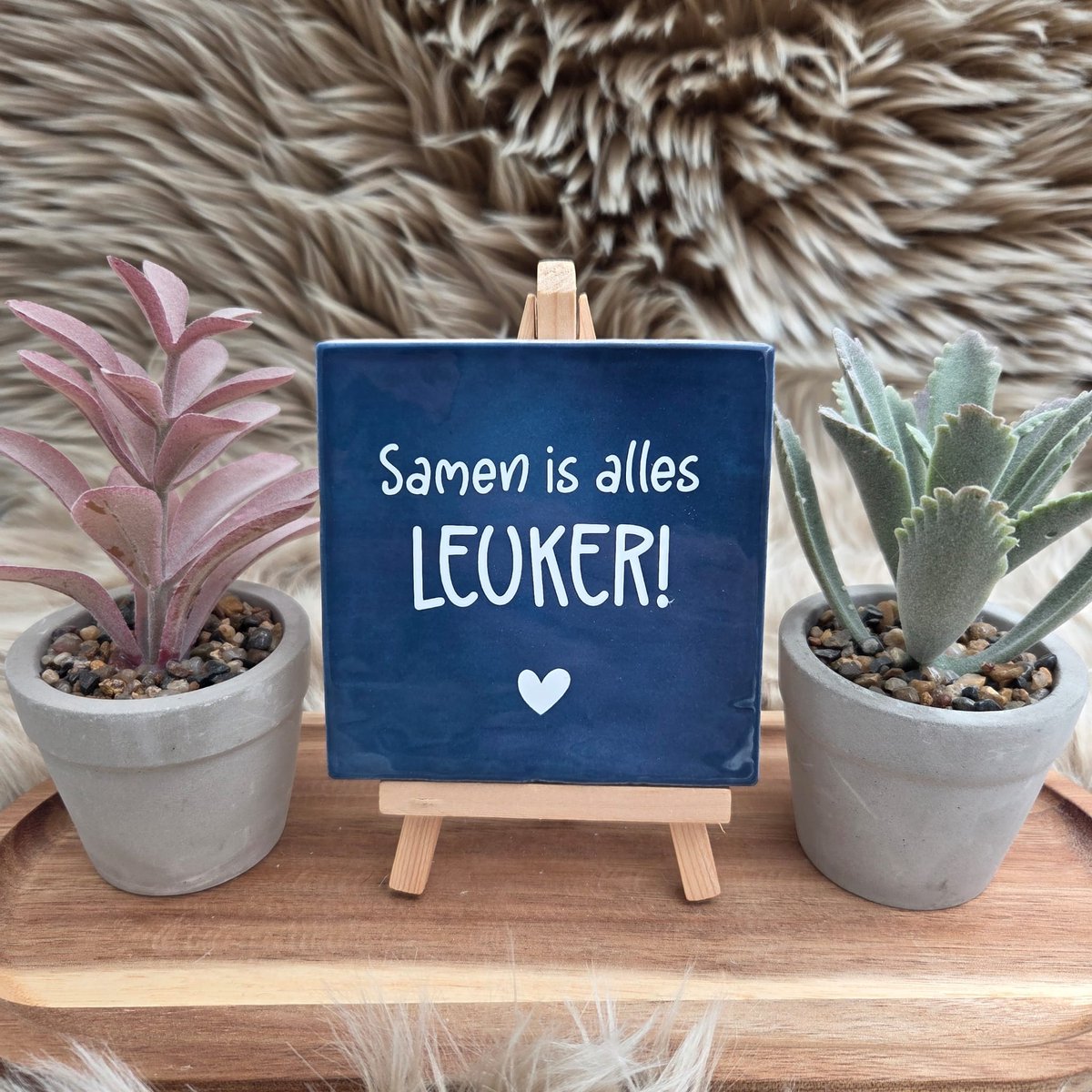 CreaCraft Robuust wenstegeltje “Samen is alles leuker!” – Liefde & Vriendschap Cadeau – Keramiek – Decoratie – Relatie Cadeautje – Vriendschap - Trendy nu Donkerblauw/Wit