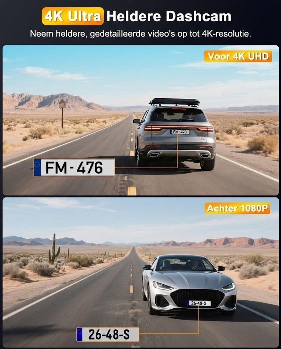 SNJY® Dashcam voor Auto - Auto Camera - Dashcam Voor en Achter Draadloos - 4 K - 64 GB - Zwart – foto 4