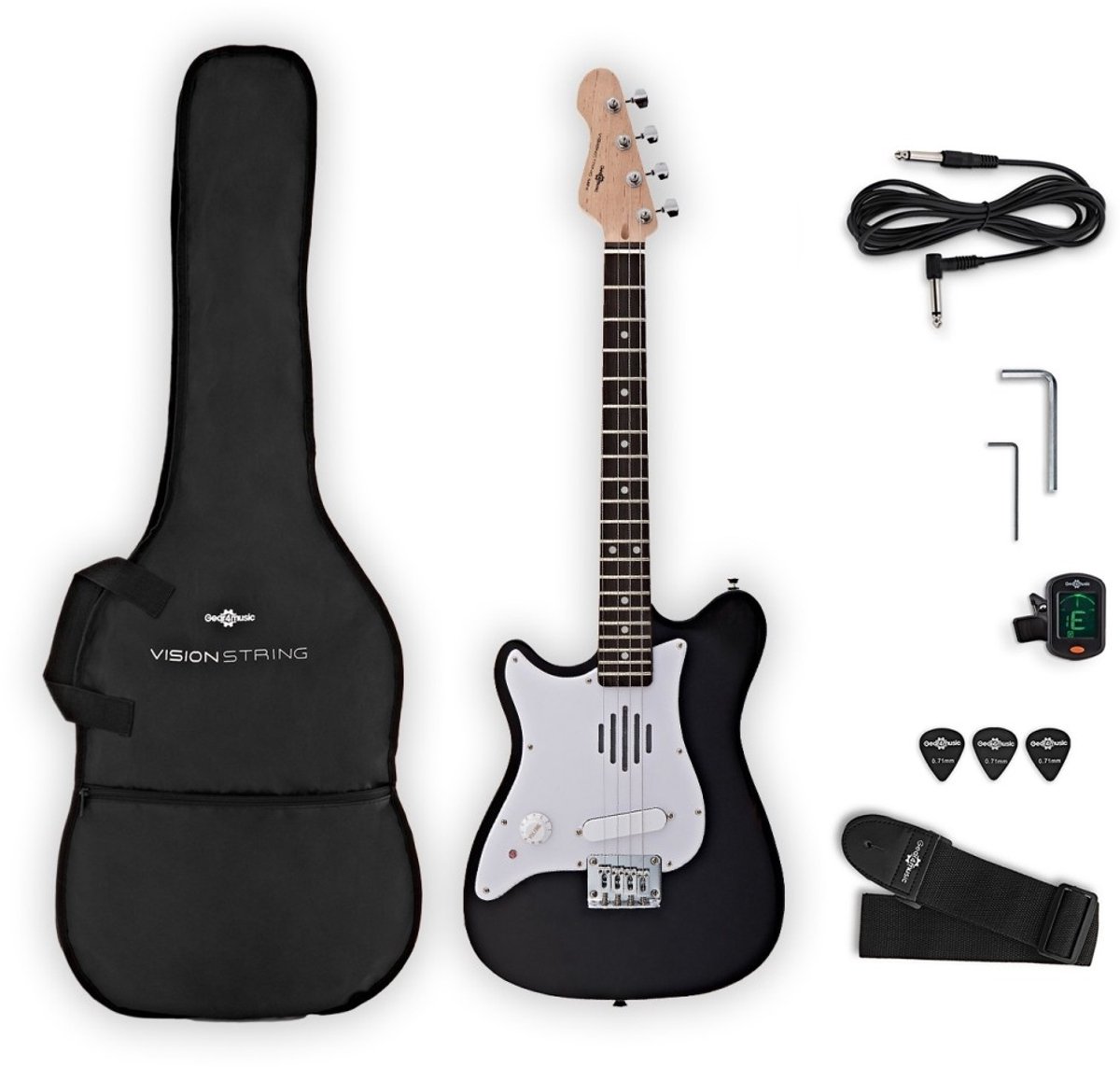 VISIONSTRING Mini linkshandige elektrische gitaar met ingebouwde luidspeaker, zwart