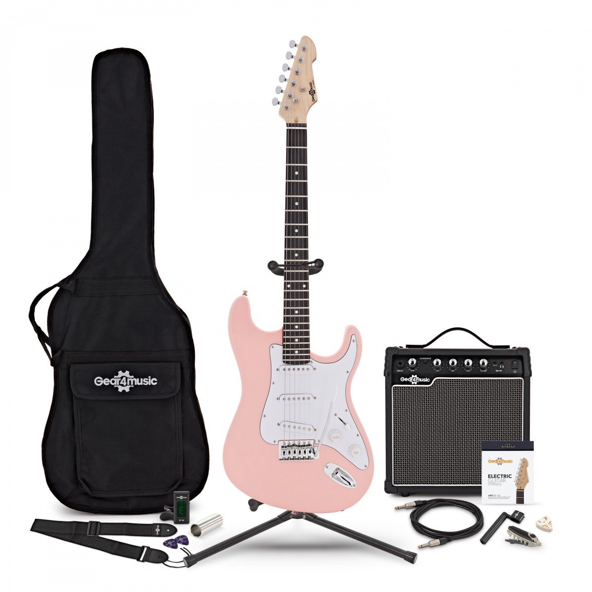 LA Elektrische Gitaar, Roze, + 15W Versterker & Accessoirepakket