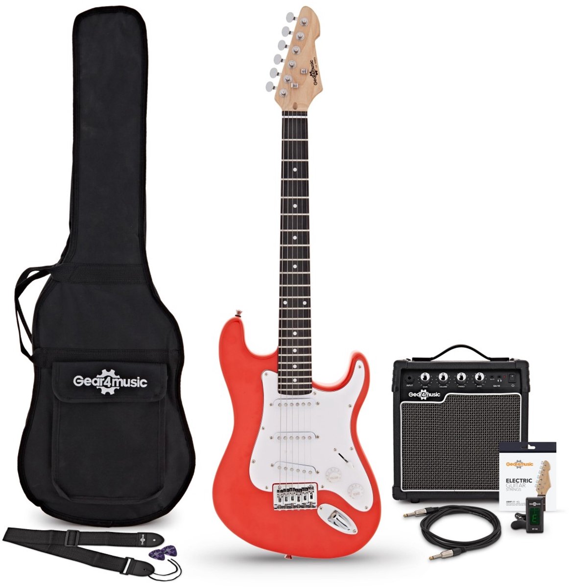 3/4 LA Elektrische Gitaar, Rood, 10W Gitaarversterker & Accessoireset