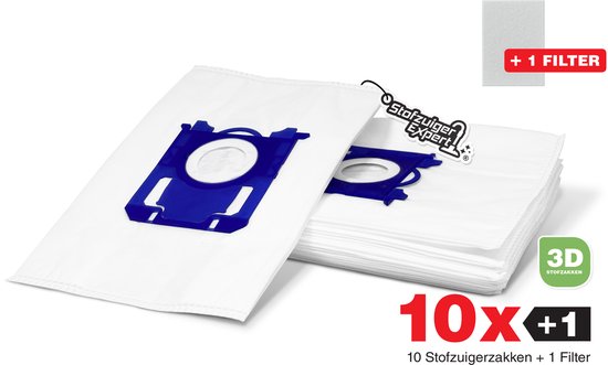 10x S-Bag 3D Stofzuigerzakken geschikt voor Philips, AEG, Electrolux - 10 stofzakken + 1 Filter - A-Kwaliteit Alternatief Microvezel Zakken