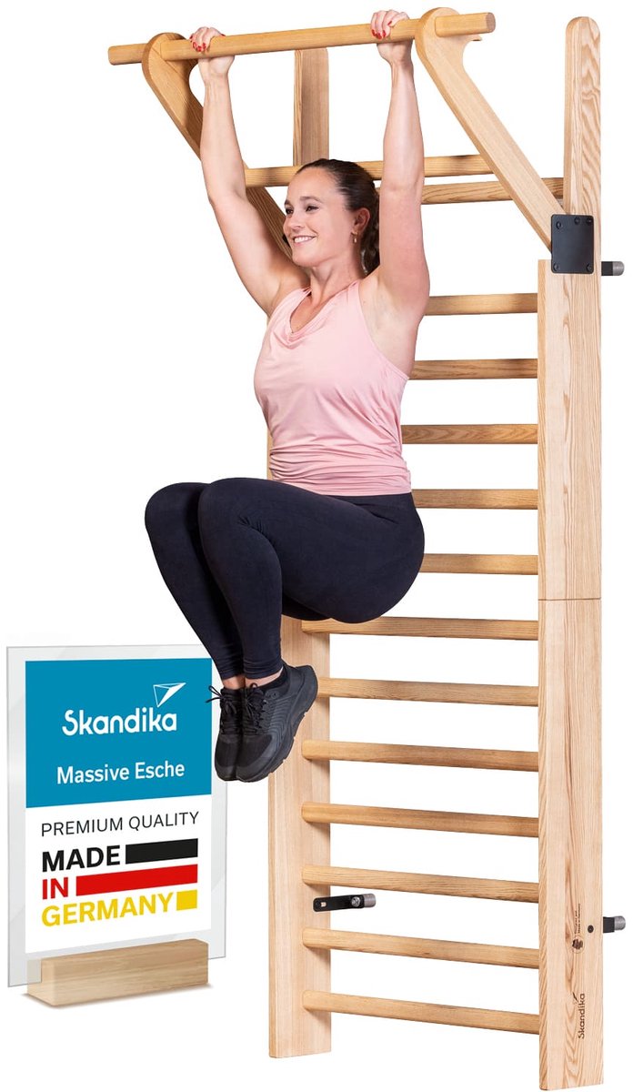 Skandika Vira klimrek hout met optrekstang - Klimrekken voor volwassenen, Made in Germany, massief essen uit Duitsland, 233 x 85,5 cm, tot 130 kg | Turnrek fitness, sport