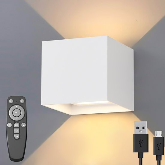 Luminize Oplaadbare wandlamp met Afstandsbediening - Dimbaar - Nachtlampje - Draadloos - Wandlamp Op batterijen accu - Wit