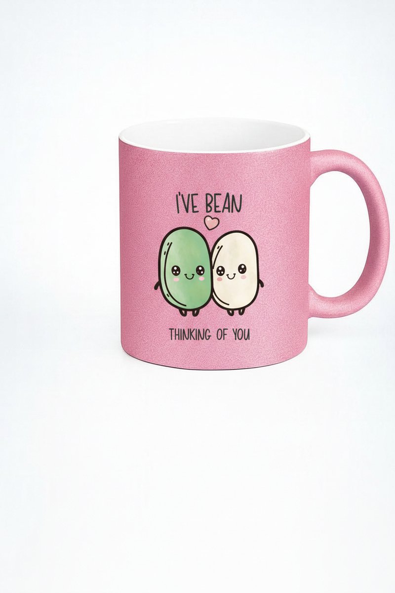 Grappige 'I've Bean Thinking of You' Mok - Roze Glitter - Liefde Cadeau