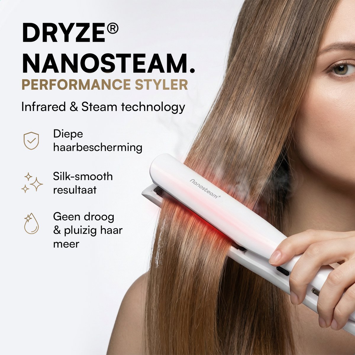 Dryze Nanosteam® Stoom Stijltang met Infrarood Technologie - afbeelding 2