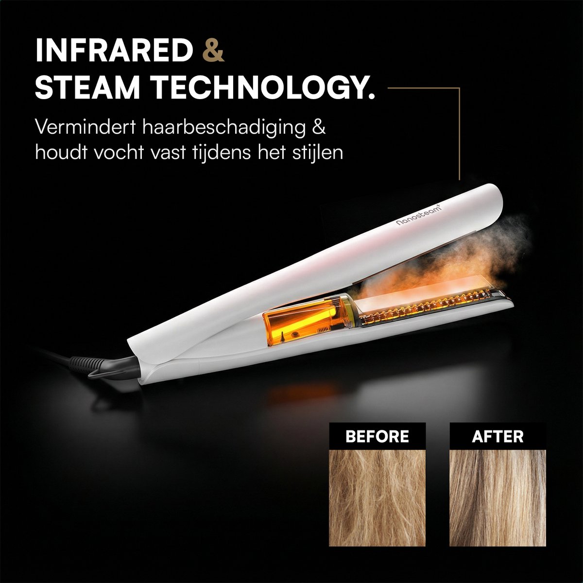 Dryze Nanosteam® Stoom Stijltang met Infrarood Technologie - afbeelding 3