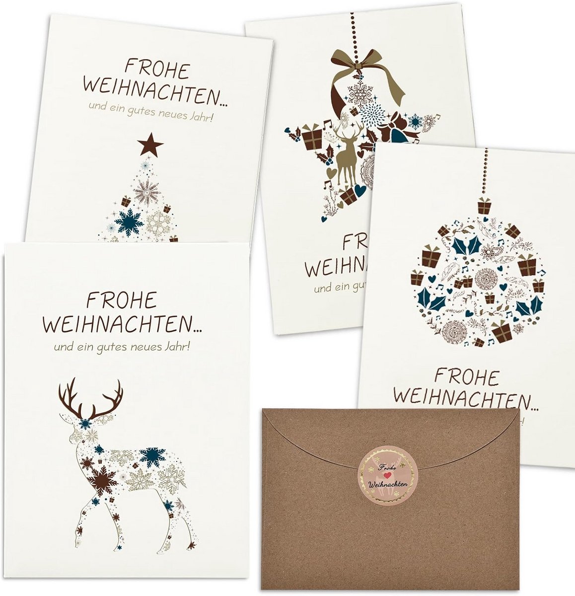 20 Kerstkaarten met Enveloppen Set, Vouwkaarten voor Familie, Vrienden en Zakelijk Gebruik