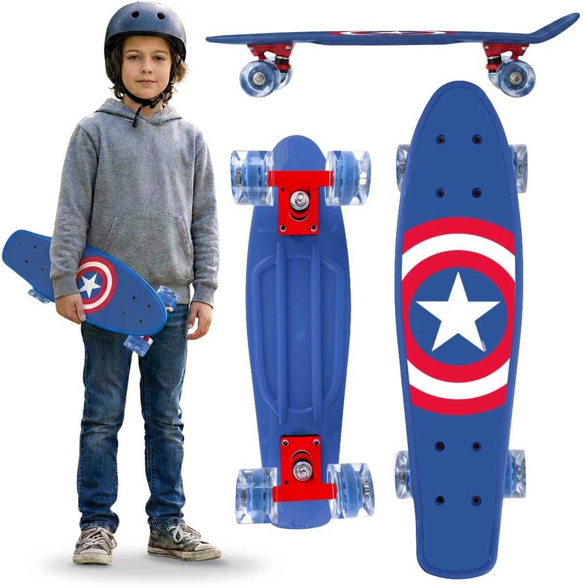 MARVEL Avengers CAPTAIN AMERICA Kinder fish skateboard 55 cm antislip board stabiel van 20-50 kg Blauw
