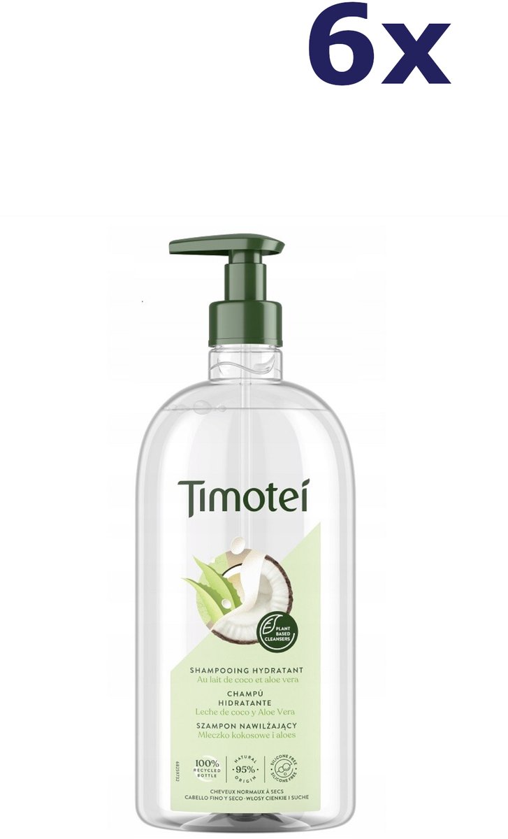 6x Timotei shampoo hydratant coconut aloe vera 750ML