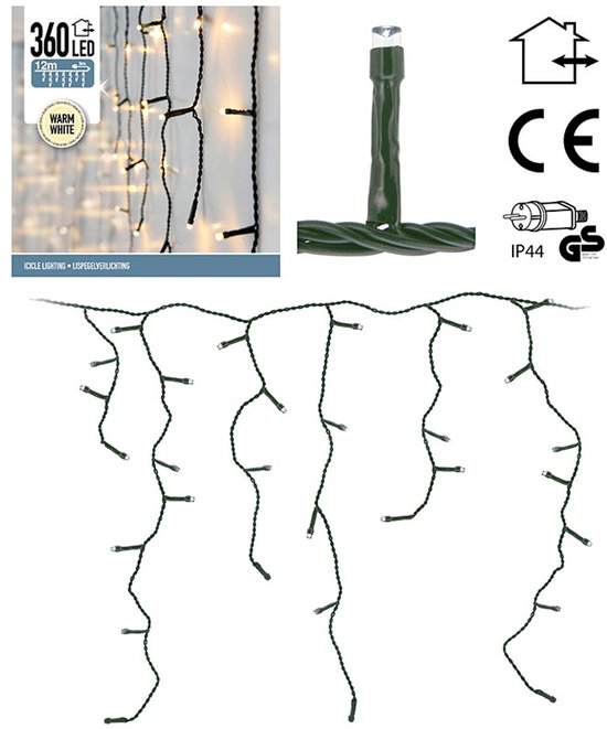 Kerstverlichting - IJspegel - Lichtgordijn - 12 meter - 360 LED's - wit - Voor binnen & buiten