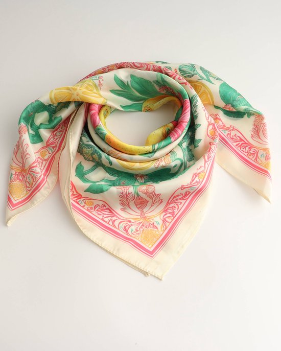 Annette bandana- Accessories Junkie Amsterdam- Geweven- Panter- Dames- Imitatie Satijn- Vierkant- 70*70cm- Hals doekje- Sjaaltje- Roze geel groen beige
