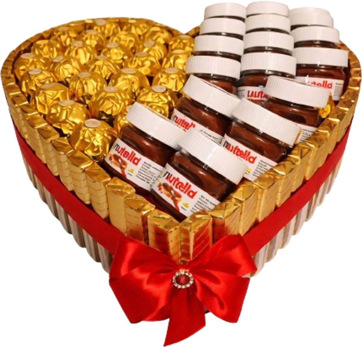 Luxe Hartvormig Chocoladecadeau met Ferrero Rocher, Merci & Mini Nutella — valentijn - moederdag