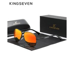 KINGSEVEN 7730 Unisex Zonnebril - Pilotenbril - Zwart Frame met Oranje Lenzen