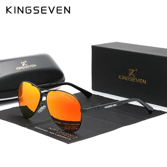 KINGSEVEN 7730 Unisex Zonnebril - Pilotenbril - Zwart Frame met Oranje Lenzen