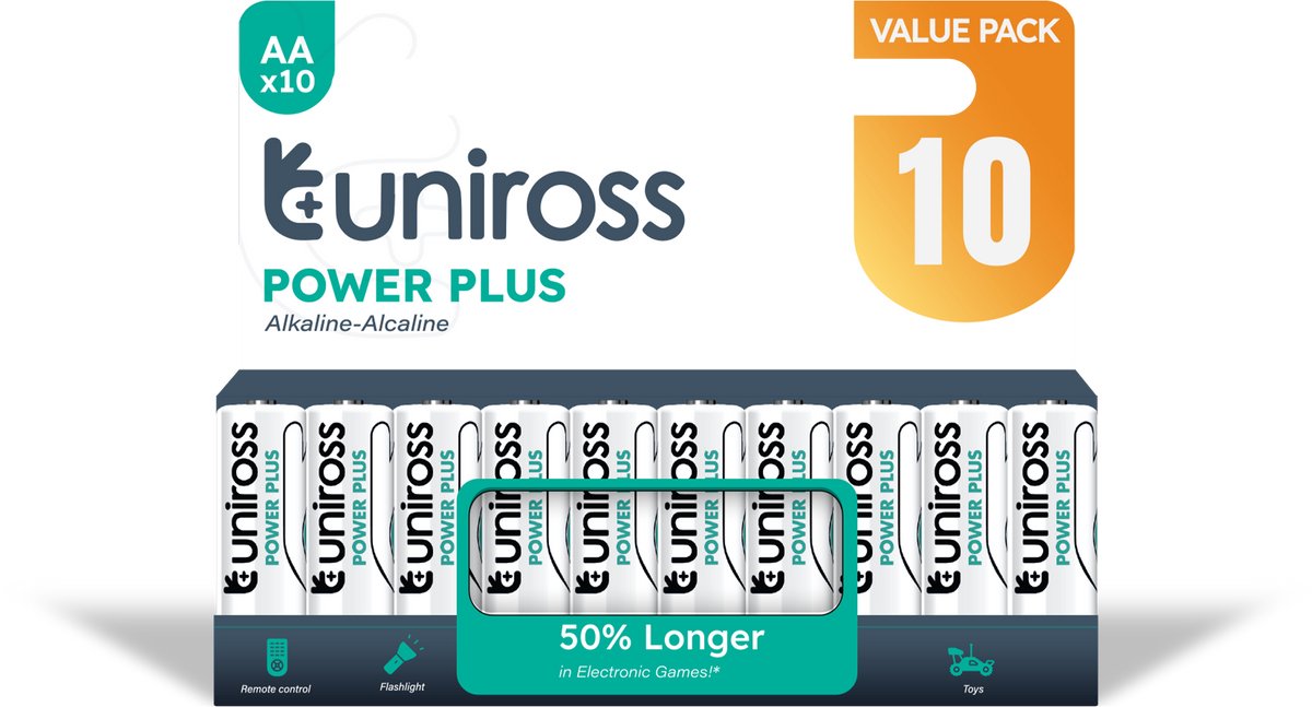 Uniross LR6 AA Power Plus Alkaline Battery Pack 10