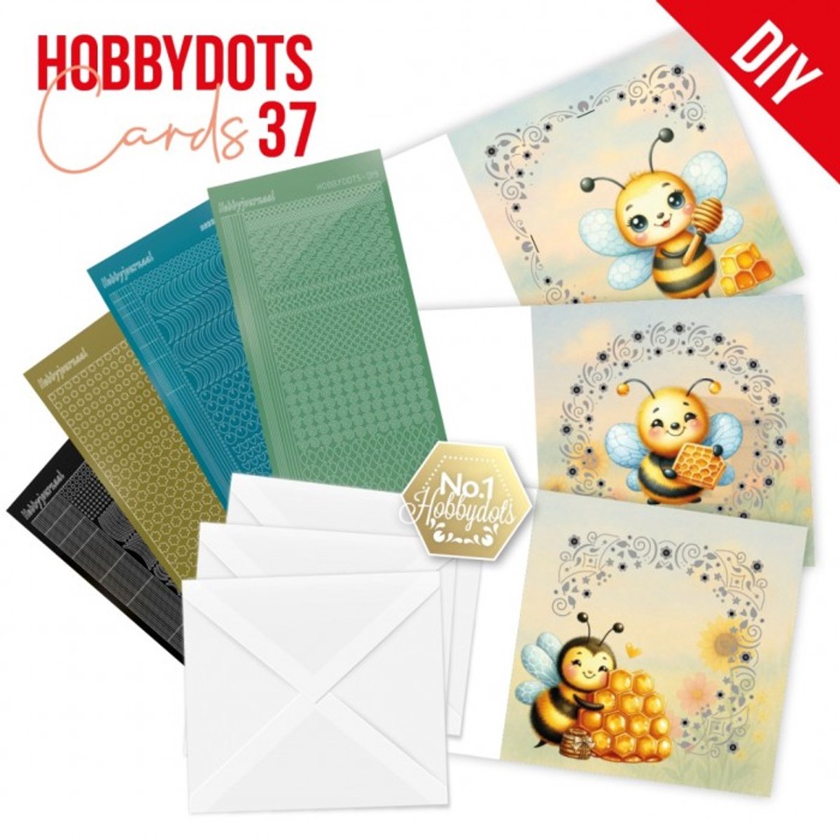 Hobbydots Cards 37 - Happy Bees - Incl. Hobbydots stickers - Met de Dot and Do Cards maak je eenvoudig drie stijlvolle, handgemaakte kaarten - Gratis verzonden - DODOPP037