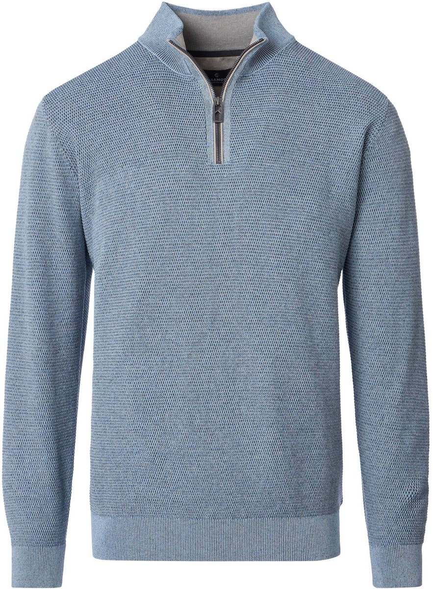 CASAMODA Halfzip Trui Structure Melange Blauw - Maat 3XL - Heren - Quarter zip
