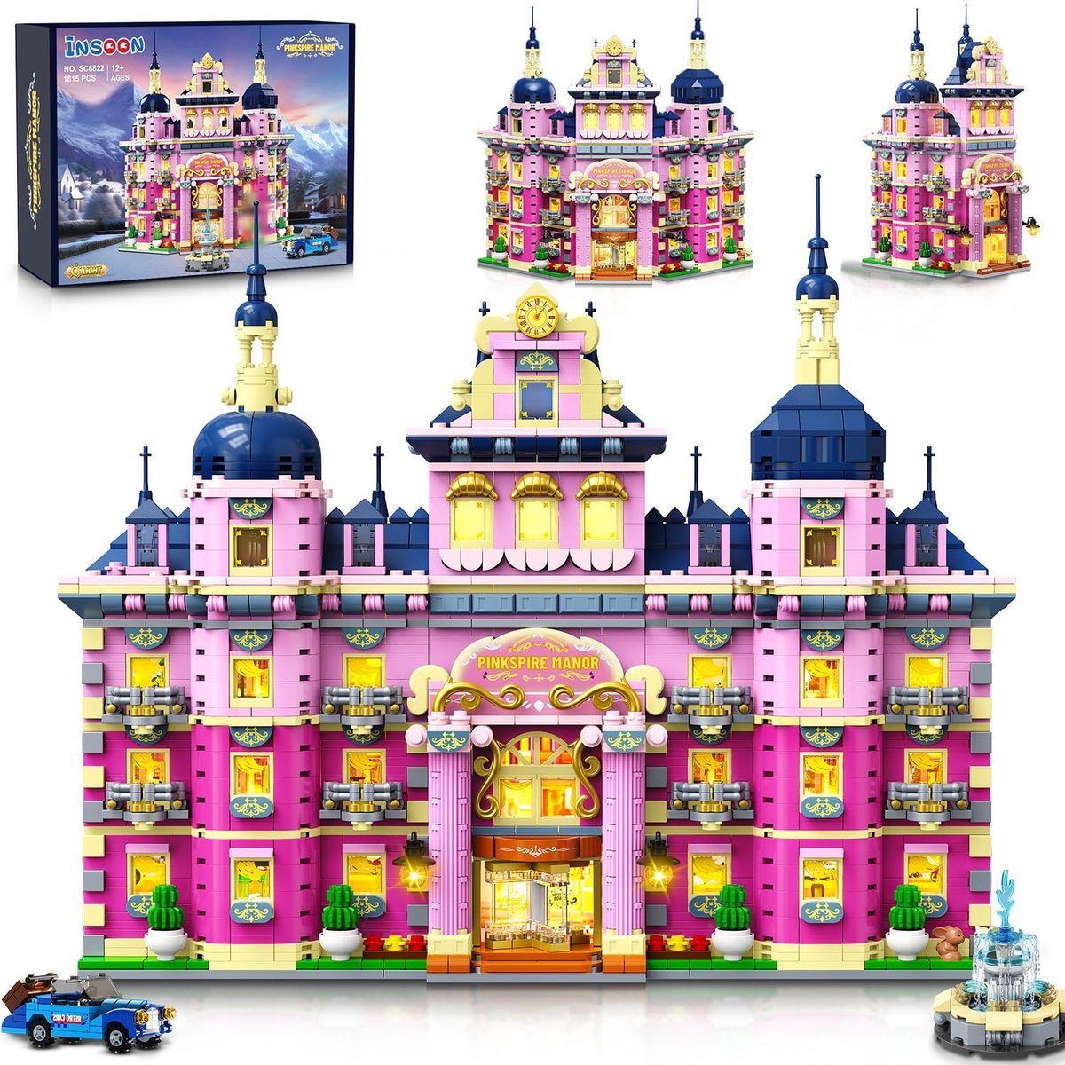 INSOON - Roze Landhuis Bouwstenen - 1815 Delen - 3-in-1 Model met Verlichting