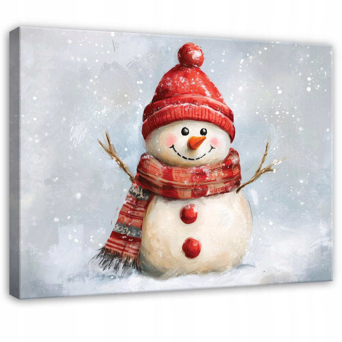 WALLARENA Schilderij op canvas - 100x70 cm - winterse sneeuwman op het schilderij - Geschikt voor slaapkamer en woonkamer Veelkleurig
