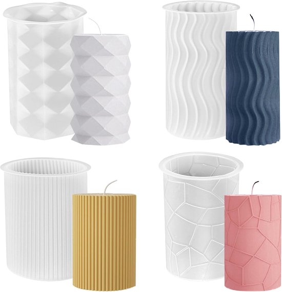 Kaarsenmallen - 4 Stuks - Kaarsmal - Siliconen Kaarsenmal - Kaarsvormen voor Gieten - 3D-kaarsvormen Om Te Gieten - Kaarsen Zelf Maken - Doe-het-zelf Kaarsen, Was, Zeep, Polymeerklei, Handwerk, Decoratie