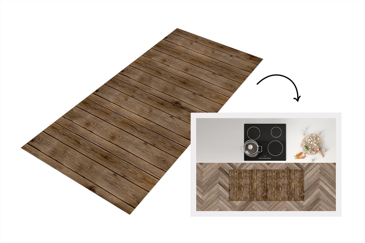 KitchenYeah Keukenloper 120x50 cm - Keukenmat vinyl Hout - Natuur - Patronen - Keukenmatten loper - Keuken vloerkleed tapijt