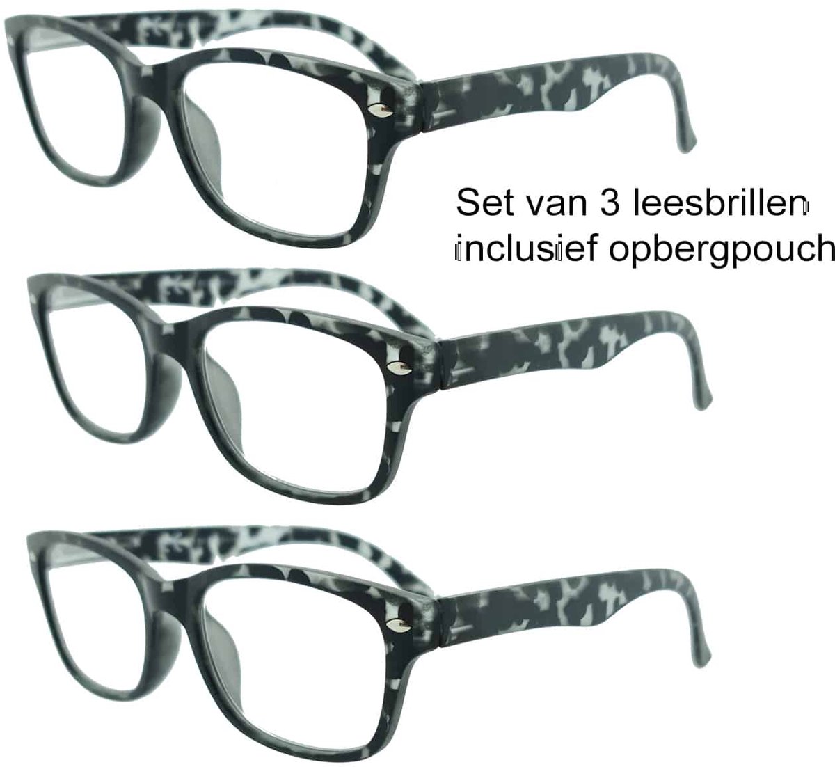 Refocus set van 3 leesbrillen +3.00 RR4002 Grijs tortoise - Dames - Heren - Leesbril - Voordeel bundel - Rechthoekig