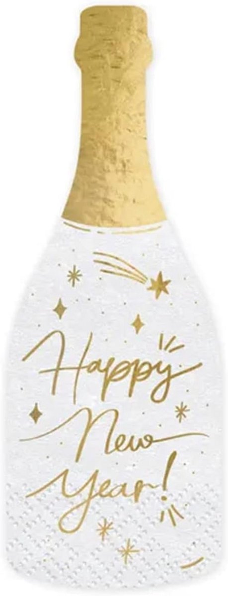 20 Papieren Servetten Fles Champagne - Grijs Wit - Feestartikelen Oud & Nieuw
