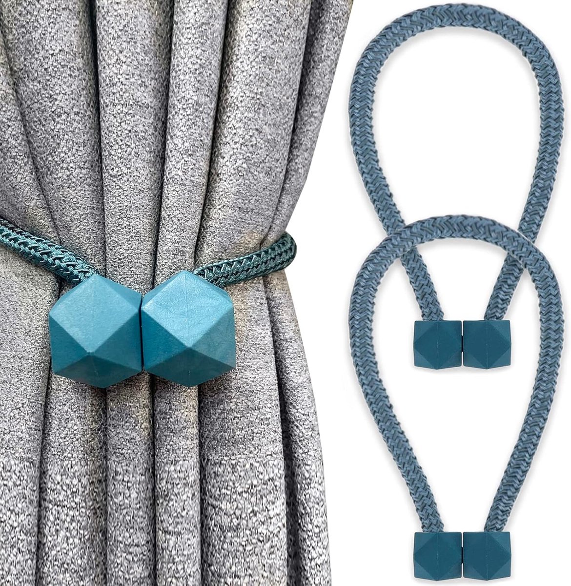 Famanu – 2 Pack Magnetische Gordijn Tiebacks Tie Backs Gordijnen Houders Venster Draperieën Decoratieve Accessoires Blackout Sheer Boerderij Douche Blauw