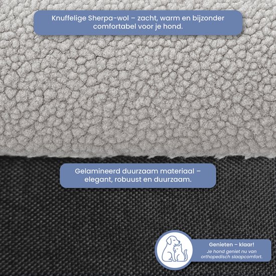 Knuffelige Sherpa-wol boven en gelamineerd duurzaam materiaal onder.