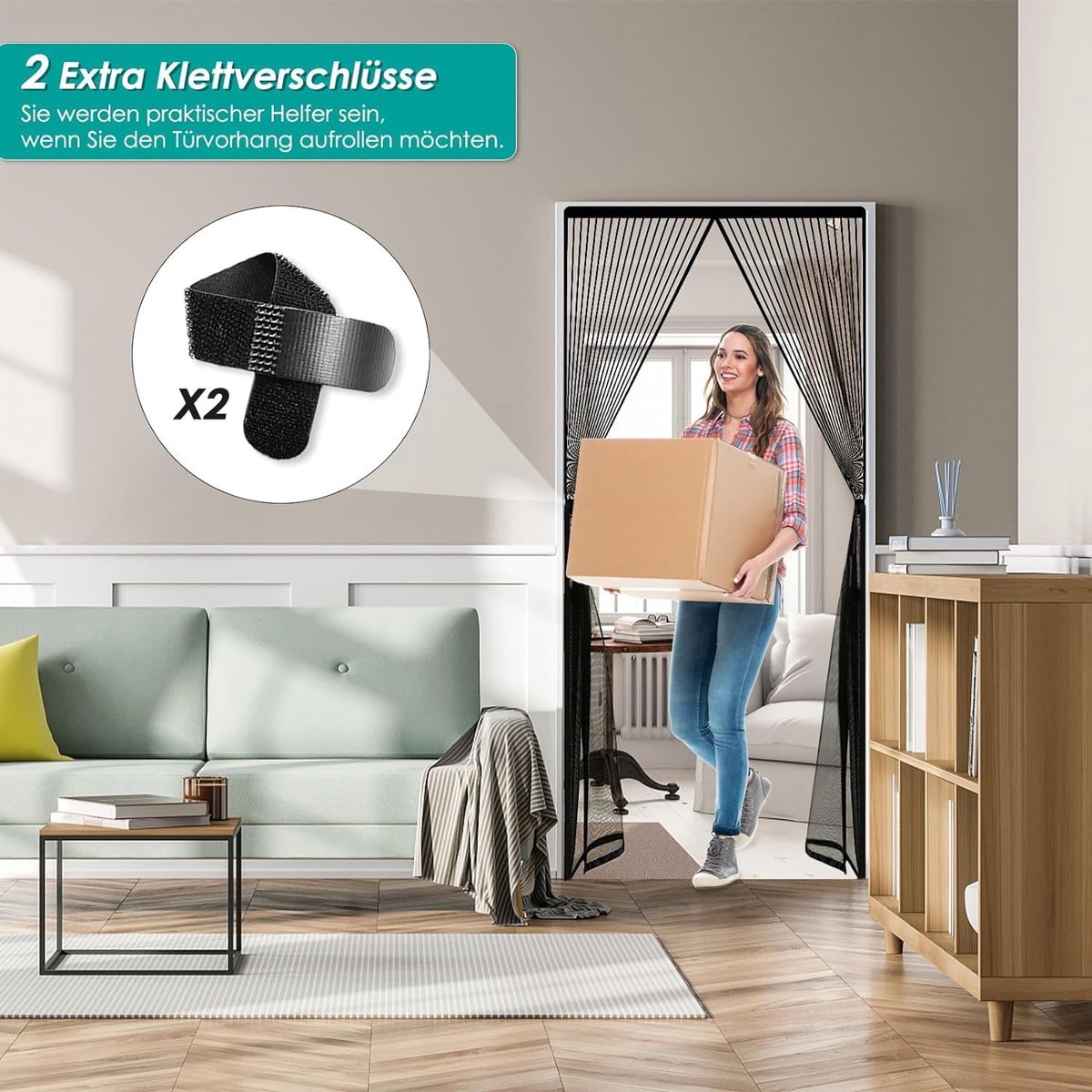 Candala Magneet Hordeur, Insectenwerende Balkondeur 100x210cm, Magnetisch Gordijn voor Balkondeur Terrasdeur Kelderdeur Schuifdeur en Woonkamer, Eenvoudige Zelfklevende Montage Zonder Boren, Zwart