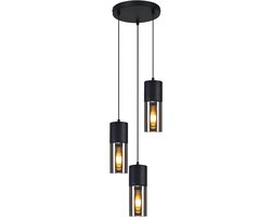 Glitzerlife Hanglampen - 3xE27 - Modern Industrieel Design - Glas Metaal Materiaal - Hoogte Instelbaar - Ø30cm - Zwart - Hanglamp Eetkamer Woonkamer Slaapkamer - Hanglampen Industrieel Vintage Rond