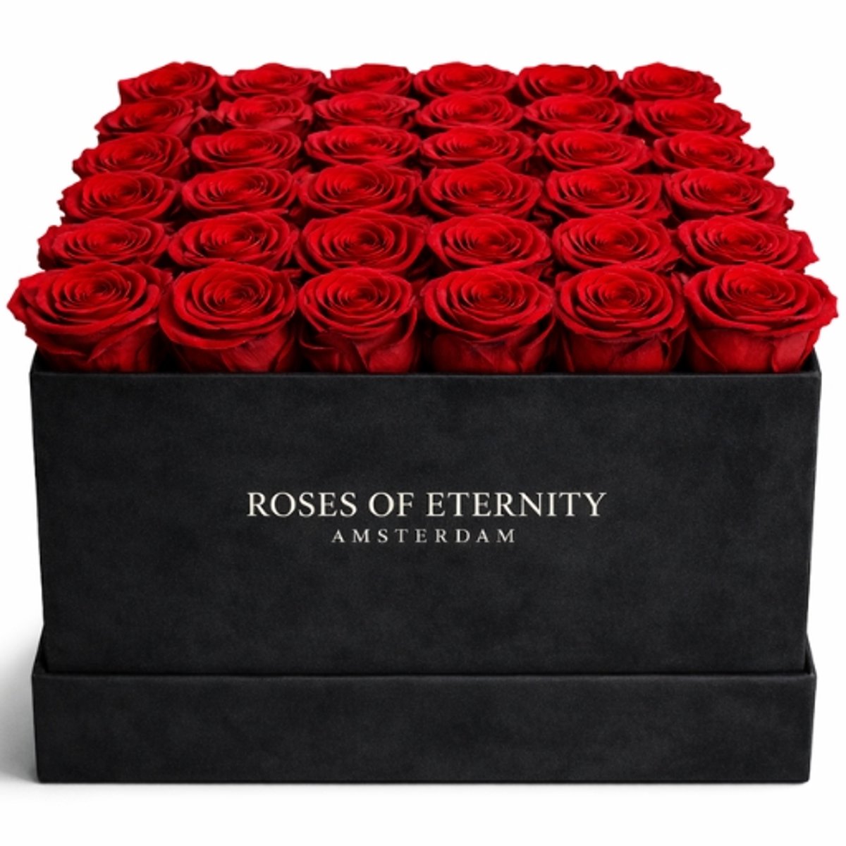 Roses of Eternity - Squared Eternity (L) - Suède box met 36-42 geconserveerde rode rozen - 3 jaar houdbaar - bloemen boeket - Valentijn cadeau - Valentijnsdag cadeau voor haar - Romantisch, Liefde, Vriendin, Huwelijk, Jubileum cadeau - Rood