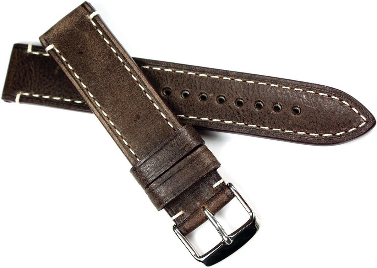 Vintage Kalfsleren Horlogeband 20mm Donkerbruin voor Aviator Horloges