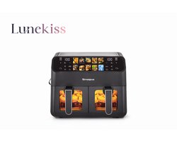 Lunekiss Dual Airfryer 9L 2x4,5L – Dubbele Mand – 2000W – LED Touchscreen – 10 Programma’s – 80-200°C – met Kijkvenster
