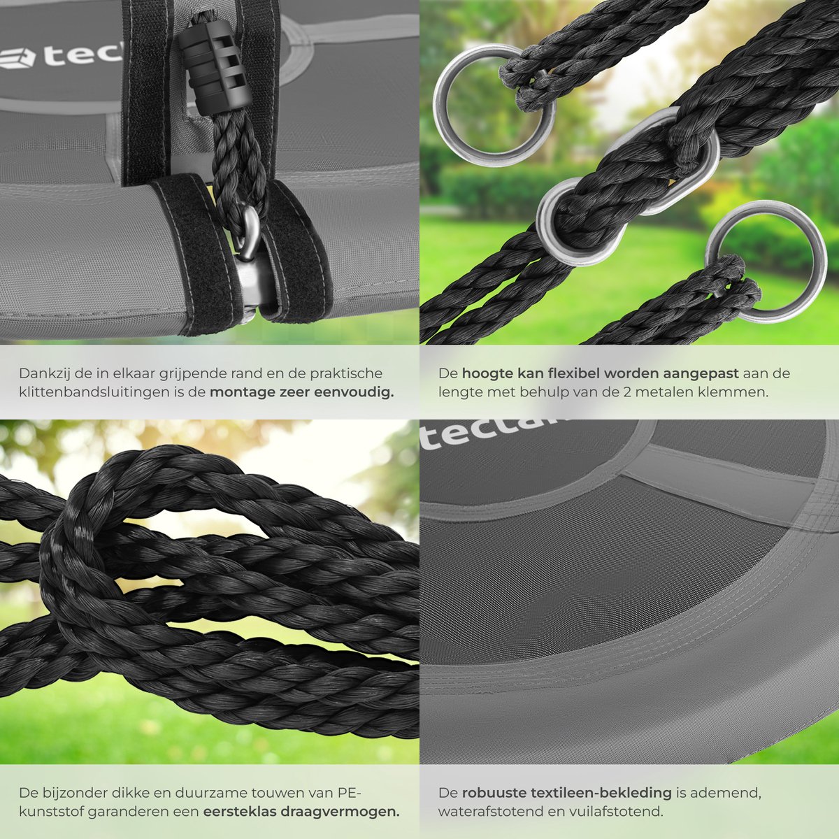 tectake® Nestschommel - Mandschommel - Draagvermogen van max. 120 kg - Schommel voor kinderen en volwassenen - Tuinschommel voor buiten of hangstoel voor binnen - Speelgoed voor in de tuin of kinderkamer - Ø 100 cm — afbeelding 6