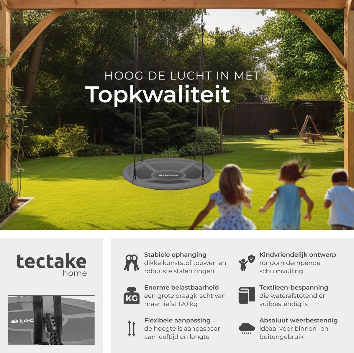 tectake® Nestschommel - Mandschommel - Draagvermogen van max. 120 kg - Schommel voor kinderen en volwassenen - Tuinschommel voor buiten of hangstoel voor binnen - Speelgoed voor in de tuin of kinderkamer - Ø 100 cm — afbeelding 2