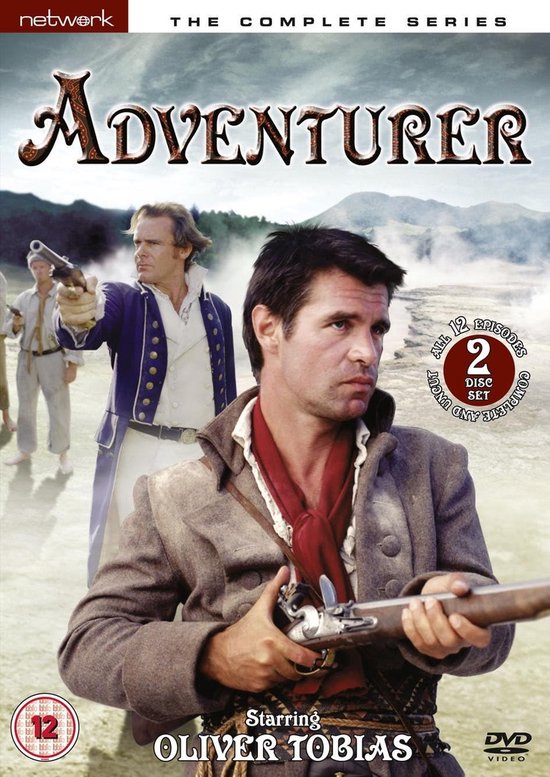 Dvd-hoes van The Adventurer, The Complete Series, met Oliver Tobias en een andere man met pistool.